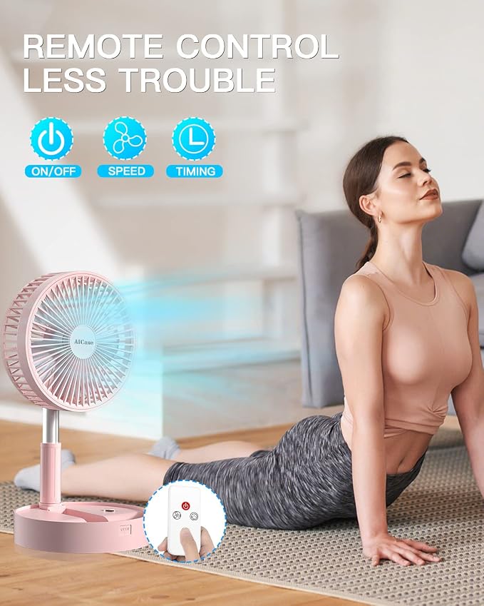 Stand Fan, Folding Portable Telescopic Floor/USB Desk Fan with 7200mAh Rechargeable Battery,4 Speeds Super Quiet, alternate
