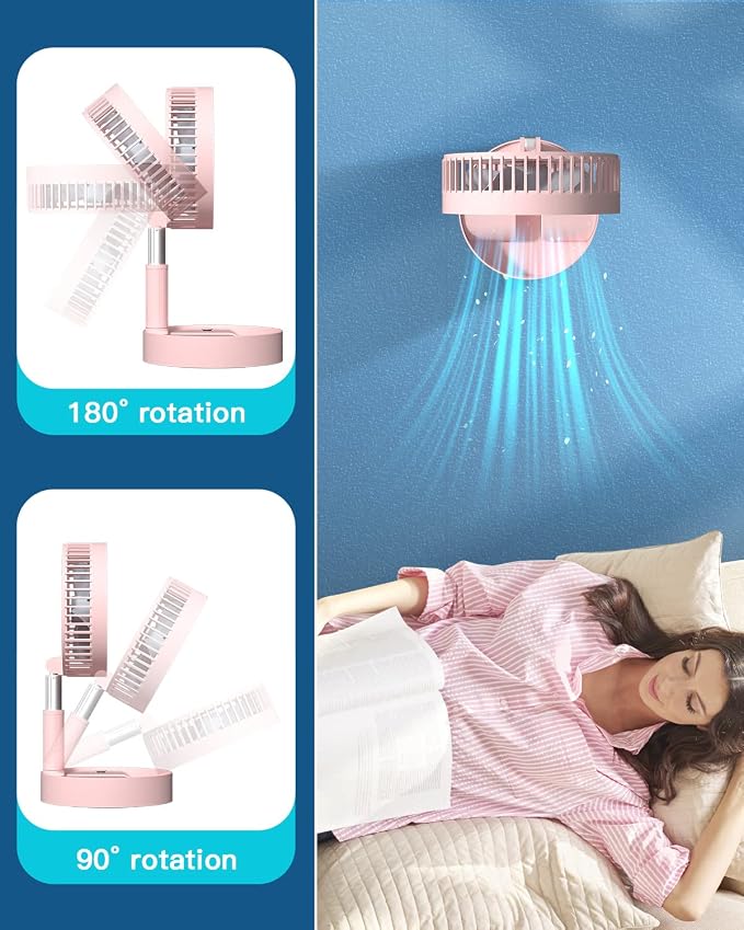 Stand Fan, Folding Portable Telescopic Floor/USB Desk Fan with 7200mAh Rechargeable Battery,4 Speeds Super Quiet, alternate
