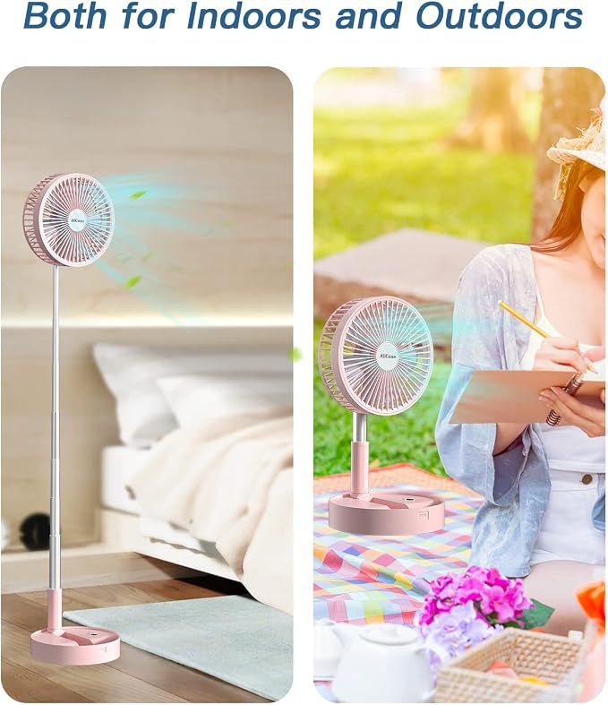 Stand Fan, Folding Portable Telescopic Floor/USB Desk Fan with 7200mAh Rechargeable Battery,4 Speeds Super Quiet, alternate
