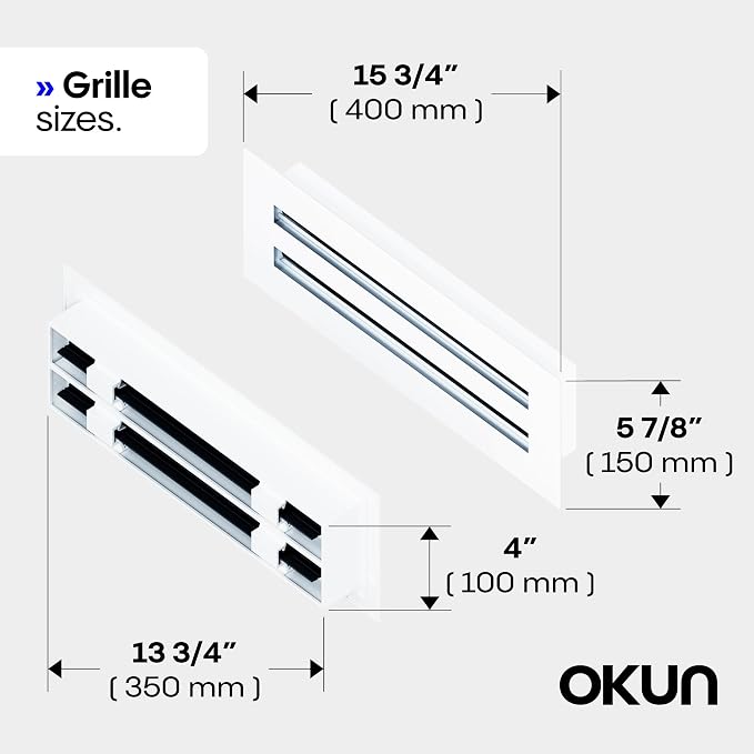 Standard Linear Slot Diffuser - 14" x 4" Duct Opening Cutout - 16" x 6" Matte White AC Vent Cover, alternate product view 5