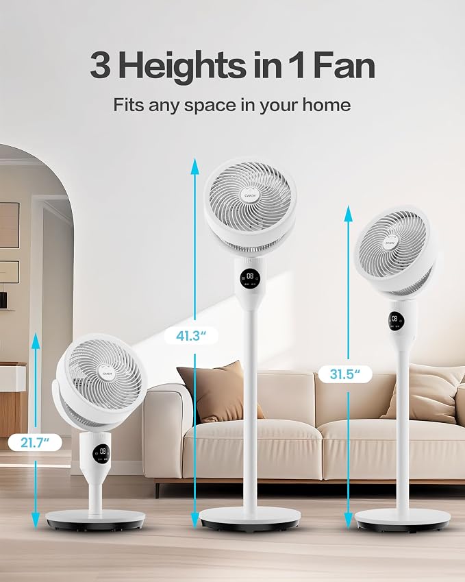 Standing Fan for Bedroom, 3 Heights Adjustable Pedestal Fan with Remote, 90° Oscillating Floor Fan, 8 Speeds & 3 Modes, 25dB