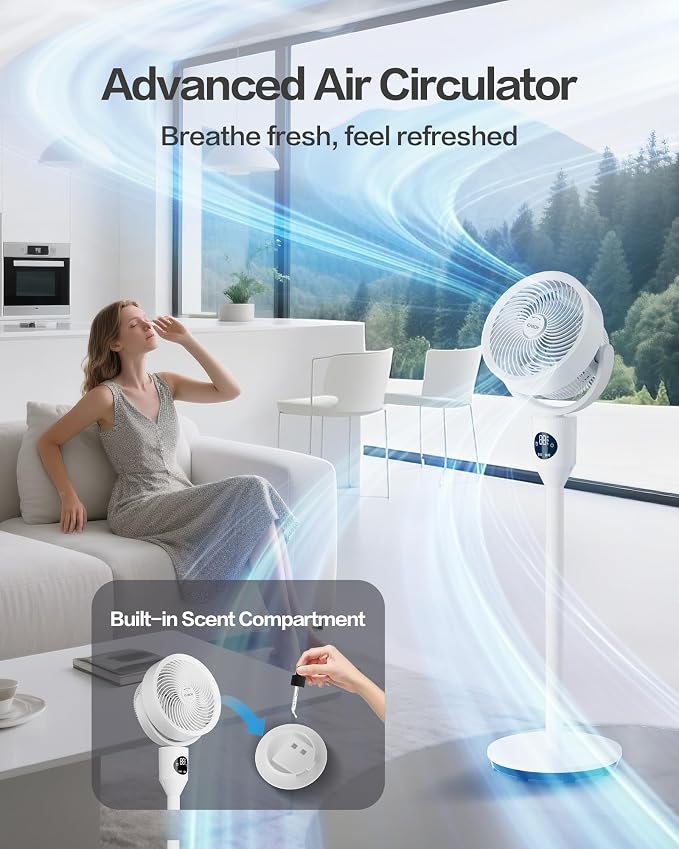Standing Fan for Bedroom, 3 Heights Adjustable Pedestal Fan with Remote, 90° Oscillating Floor Fan, 8 Speeds & 3 Modes, 25dB
