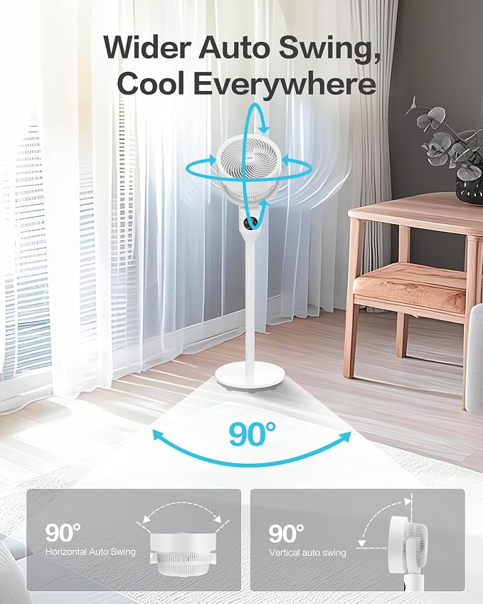 Standing Fan for Bedroom, 3 Heights Adjustable Pedestal Fan with Remote, 90° Oscillating Floor Fan, 8 Speeds & 3 Modes, 25dB