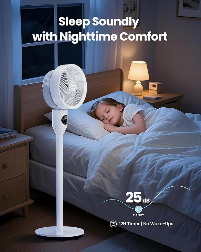 Standing Fan for Bedroom, 3 Heights Adjustable Pedestal Fan with Remote, 90° Oscillating Floor Fan, 8 Speeds & 3 Modes, 25dB