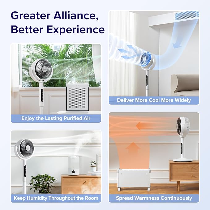 Standing Fan for Bedroom, CirculAir 120° Oscillating, Quiet 20dB, 9 Speeds, 4 Modes, DC Motor, 2 in 1 Pedestal & Tabletop