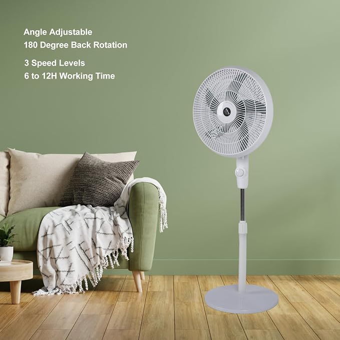 Standing Fan with Portable Solar Panel,Rechargeable Battery Operated Pedestal Fans 3 Speeds Quiet Floor Fan for Bedroom Home