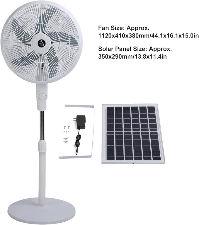 Standing Fan with Portable Solar Panel,Rechargeable Battery Operated Pedestal Fans 3 Speeds Quiet Floor Fan for Bedroom Home