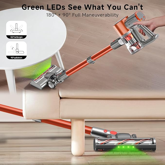 Stick Cordless Vacuum Cleaner - Lightweight Handheld Vacuum with Self Standing, Removable Battery with 45min Running Time