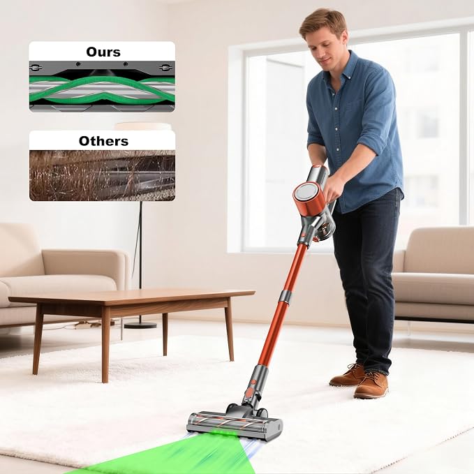 Stick Cordless Vacuum Cleaner - Lightweight Handheld Vacuum with Self Standing, Removable Battery with 45min Running Time