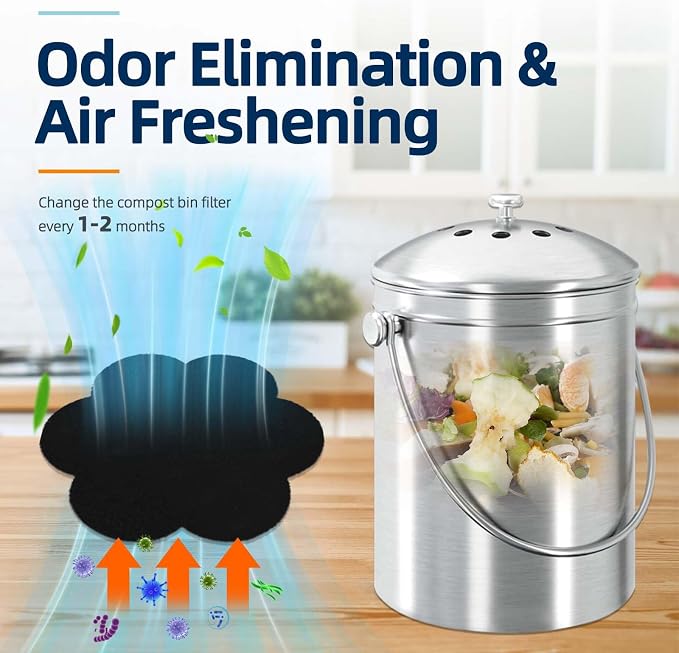 Stick-on Compost Bin Odor Filter: Activated Charcoal Deodorizer Sheets for Kitchen Trash Can, Compost Bucket, Diaper Pail