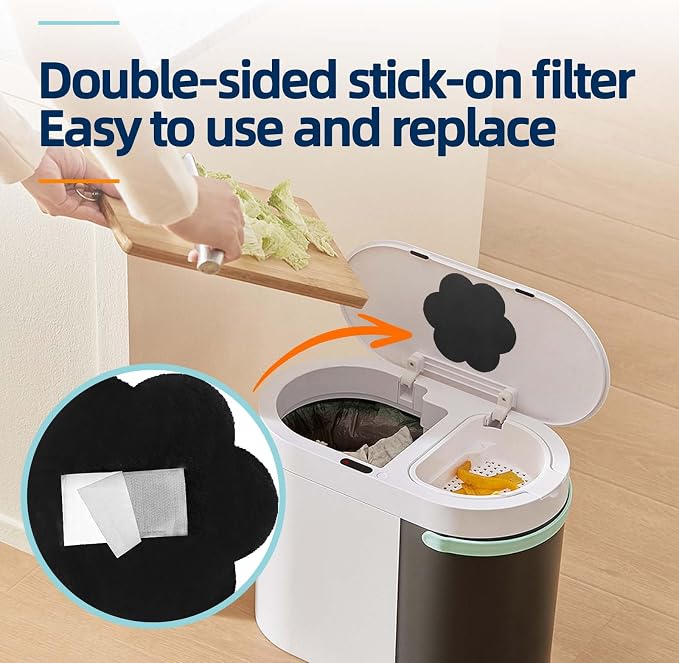 Stick-on Compost Bin Odor Filter: Activated Charcoal Deodorizer Sheets for Kitchen Trash Can, Compost Bucket, Diaper Pail