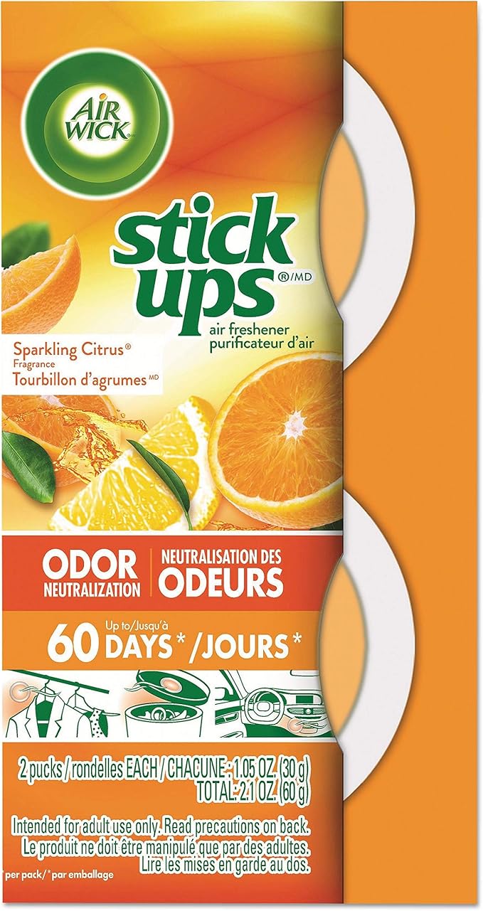 Stick Ups Air Freshener, Sparkling Citrus, 2 Count in orange.