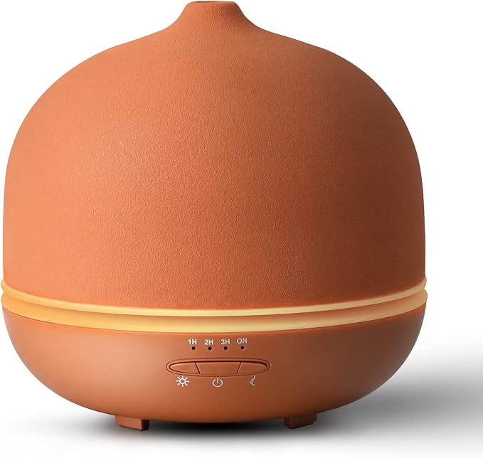 Stone Diffusers for Essential Oils Large Room,500ml Handmade Ceramic Diffuser with 4 Timer & 10 Ambient Light Settings for