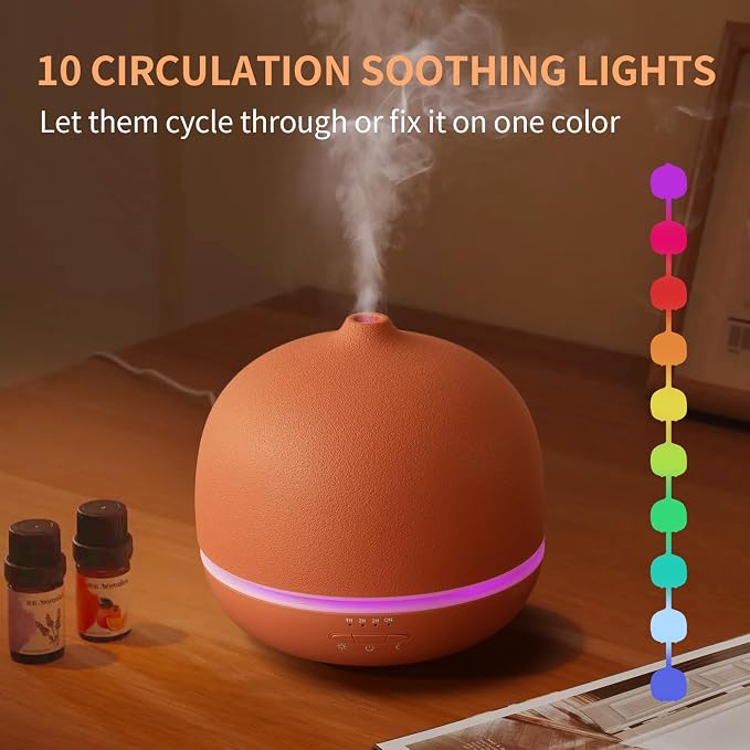 Stone Diffusers for Essential Oils Large Room,500ml Handmade Ceramic Diffuser with 4 Timer & 10 Ambient Light Settings for