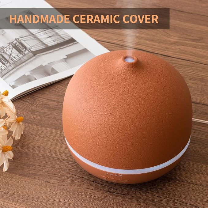 Stone Diffusers for Essential Oils Large Room,500ml Handmade Ceramic Diffuser with 4 Timer & 10 Ambient Light Settings for