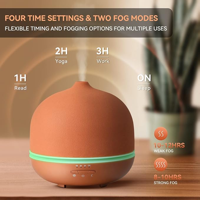 Stone Diffusers for Essential Oils Large Room,500ml Handmade Ceramic Diffuser with 4 Timer & 10 Ambient Light Settings for