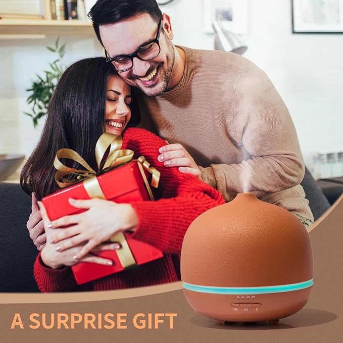 Stone Diffusers for Essential Oils Large Room,500ml Handmade Ceramic Diffuser with 4 Timer & 10 Ambient Light Settings for
