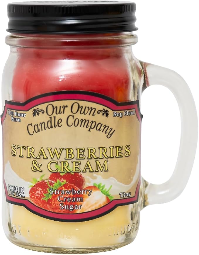 Strawberries & Cream Scented Mason Jar Candle, 100 Hour Burn Time, 13 Ounces, product image