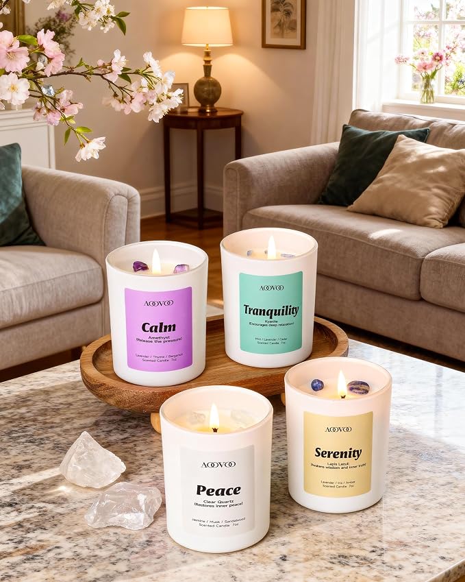 Stress Relief Candles Set for Women - 4 Pack Candles for Home Scented, 28 oz 200 Hour Burn, Aromatherapy Candle with