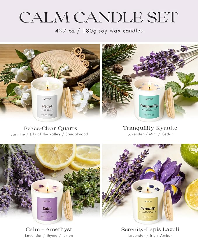 Stress Relief Candles Set for Women - 4 Pack Candles for Home Scented, 28 oz 200 Hour Burn, Aromatherapy Candle with