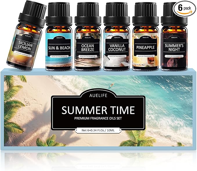 Summer Essential Oils for Diffusers for Home, 6X10ml Fragrance Oils Set, Aromatherapy Oils for Candles Making - Coconut