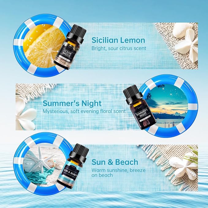 Summer Essential Oils for Diffusers for Home, 6X10ml Fragrance Oils Set, Aromatherapy Oils for Candles Making - Coconut