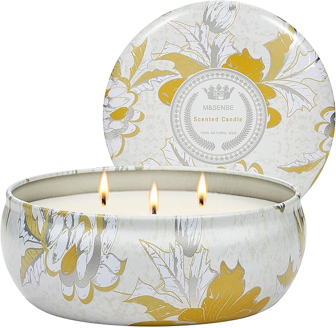 Sunkissed Citrus Scented Candles 12 oz,Large 3 Wick Soy Tin Candle, Over 40 Hour Burning Time, 100% Natural Vegan Wax