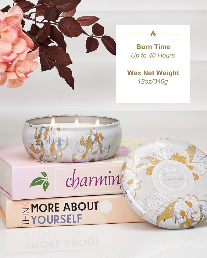 Sunkissed Citrus Scented Candles 12 oz,Large 3 Wick Soy Tin Candle, Over 40 Hour Burning Time, 100% Natural Vegan Wax