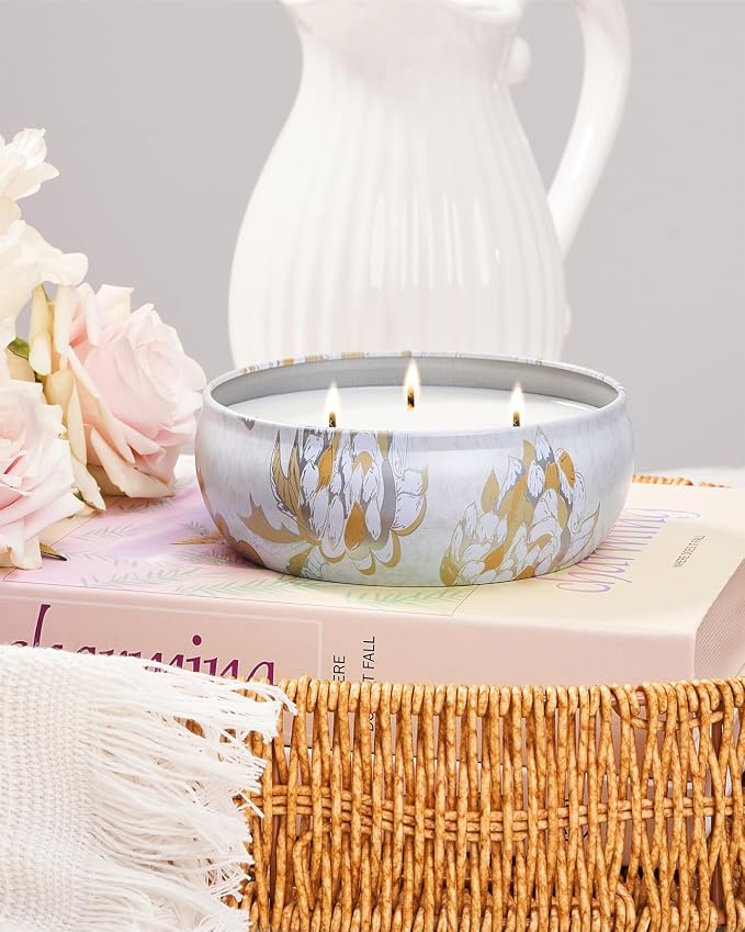 Sunkissed Citrus Scented Candles 12 oz,Large 3 Wick Soy Tin Candle, Over 40 Hour Burning Time, 100% Natural Vegan Wax