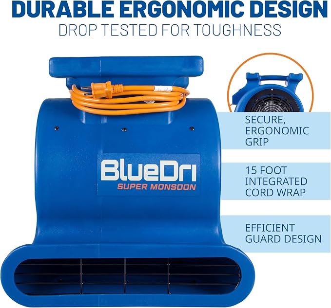 Super Monsoon 1 HP, 4050 CFM Air Mover Blower Fan for Water Damage Restoration Carpet Dryer Floor Home and Plumbing Use