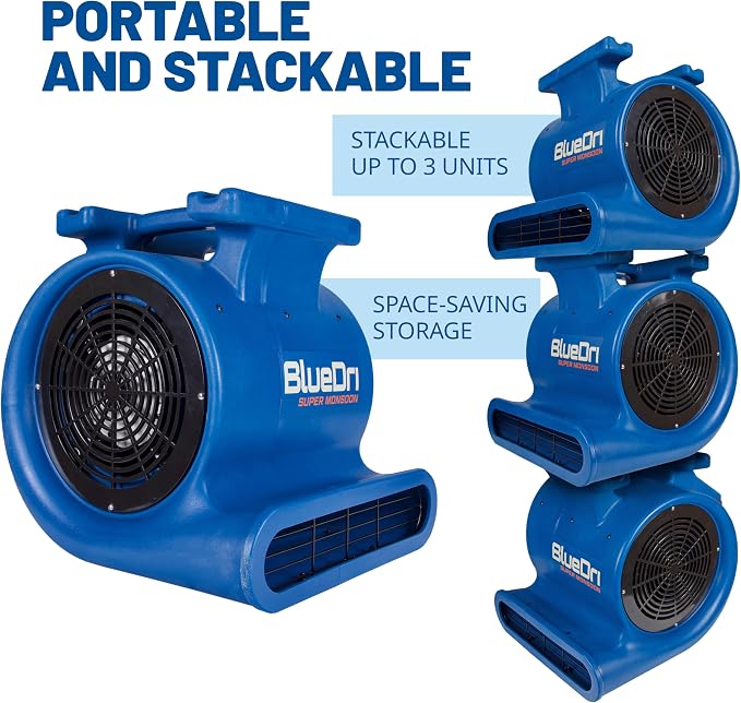 Super Monsoon 1 HP, 4050 CFM Air Mover Blower Fan for Water Damage Restoration Carpet Dryer Floor Home and Plumbing Use