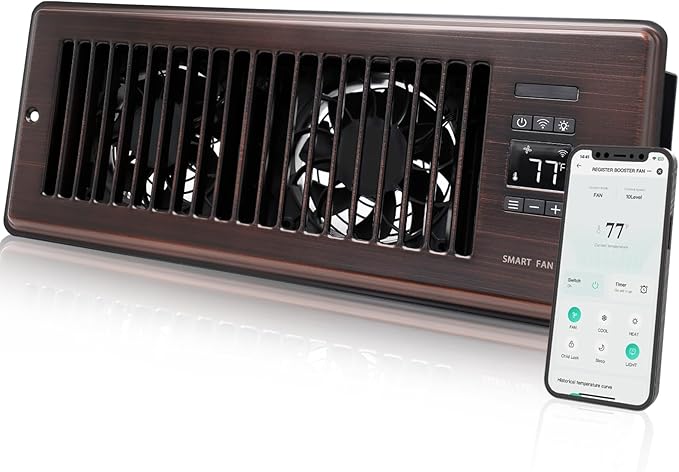 Super Quiet Register Booster Fan for 4" x 12" Register Holes, Smart Register Vent with Dual Intelligent