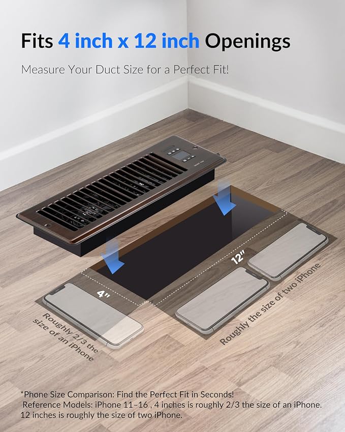 Super Quiet Register Booster Fan for 4" x 12" Register Holes, Smart Register Vent with Dual Intelligent, alternate view 2