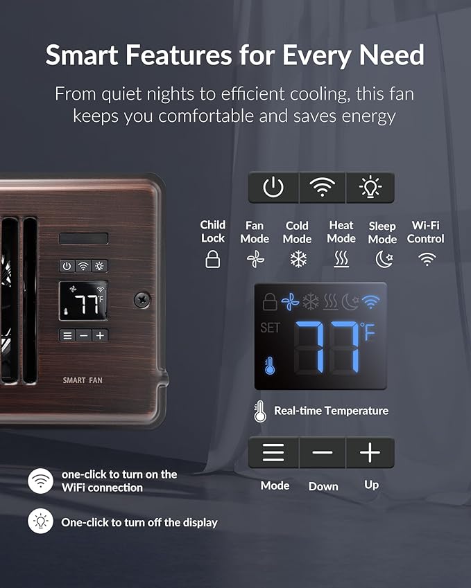Super Quiet Register Booster Fan for 4" x 12" Register Holes, Smart Register Vent with Dual Intelligent, alternate view 5