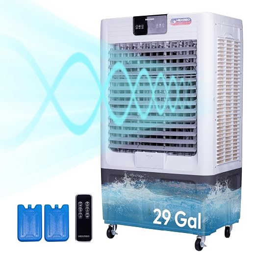 Swamp Cooler, 10000 CFM Evaporative Air Cooler with 3-Speed, Remote Control, 24H Timer, 29 Gallon, Water Shortage Warning, 9