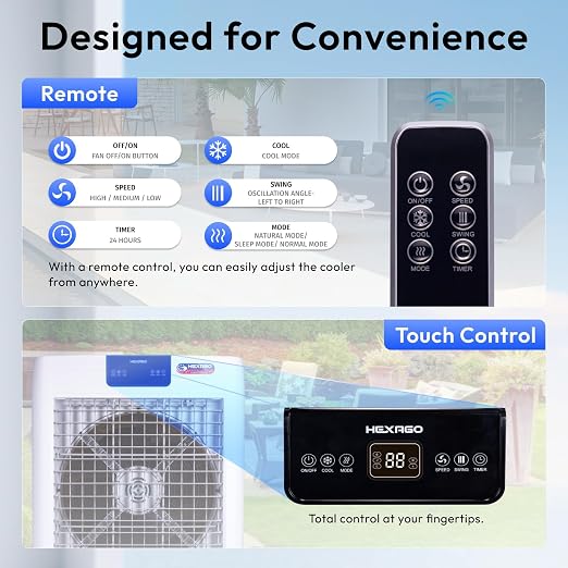 Swamp Cooler, 10000 CFM Evaporative Air Cooler with 3-Speed, Remote Control, 24H Timer, 29 Gallon, Water Shortage Warning, 9