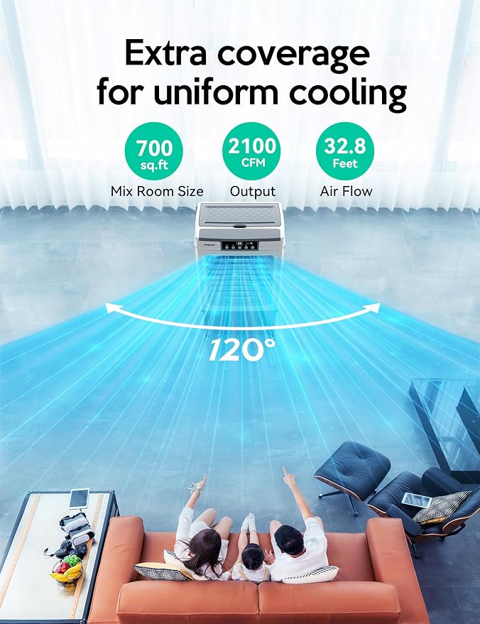 Swamp Cooler, 2100CFM Evaporative Air Cooler with 3 Modes & Wind Speeds, 120°Oscillation, 24H Timer, Portable Outdoor Air