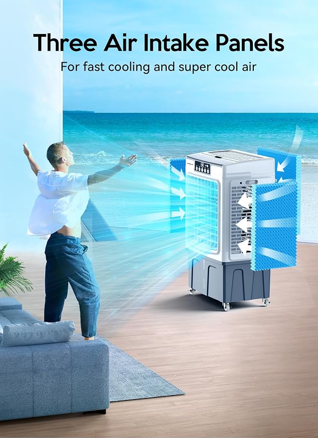 Swamp Cooler, 2100CFM Evaporative Air Cooler with 3 Modes & Wind Speeds, 120°Oscillation, 24H Timer, Portable Outdoor Air