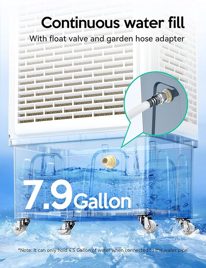 Swamp Cooler, 2100CFM Evaporative Air Cooler with 3 Modes & Wind Speeds, 120°Oscillation, 24H Timer, Portable Outdoor Air