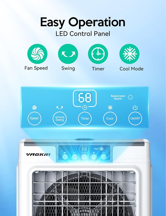 Swamp Cooler, 2100CFM Evaporative Air Cooler with 3 Modes & Wind Speeds, 120°Oscillation, 24H Timer, Portable Outdoor Air