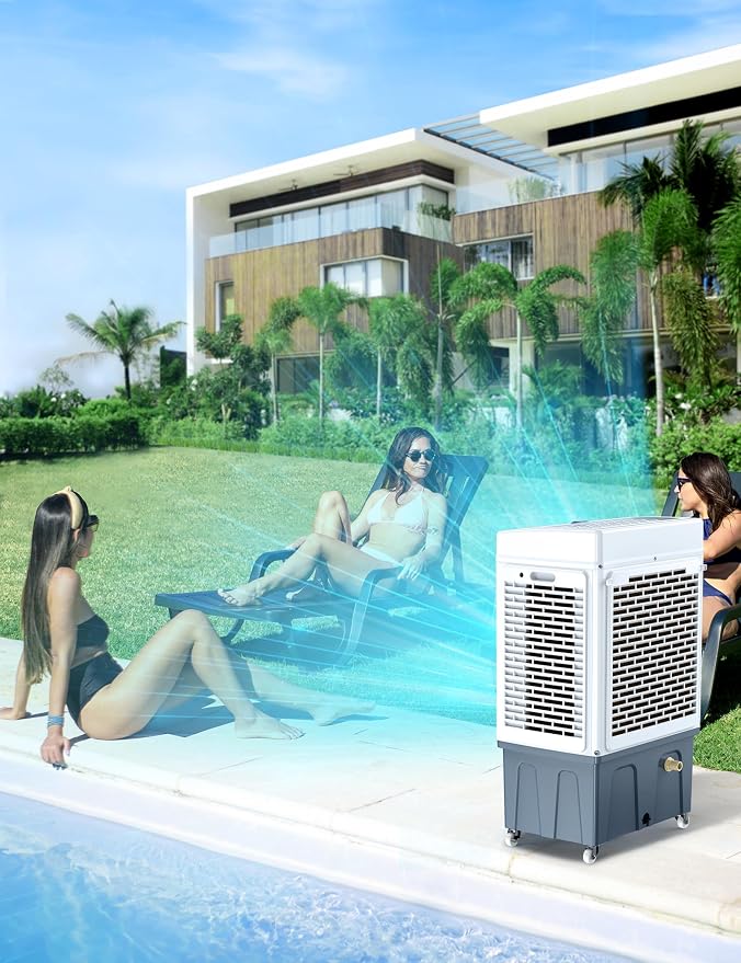 Swamp Cooler, 2100CFM Evaporative Air Cooler with 3 Modes & Wind Speeds, 120°Oscillation, 24H Timer, Portable Outdoor Air