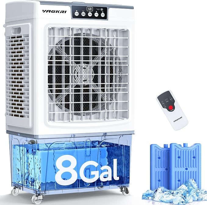 Swamp Cooler, 2100CFM Evaporative Air Cooler with Auto fill, 120° Oscillation, Remote Control & 24H Timer, 3 Wind Speeds for