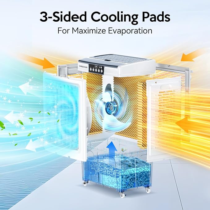 Swamp Cooler, 2100CFM Evaporative Air Cooler with Auto fill, 120° Oscillation, Remote Control & 24H Timer, 3 Wind Speeds for