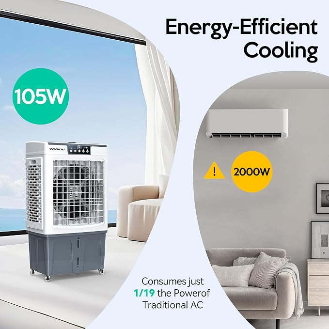 Swamp Cooler, 2100CFM Evaporative Air Cooler with Auto fill, 120° Oscillation, Remote Control & 24H Timer, 3 Wind Speeds for