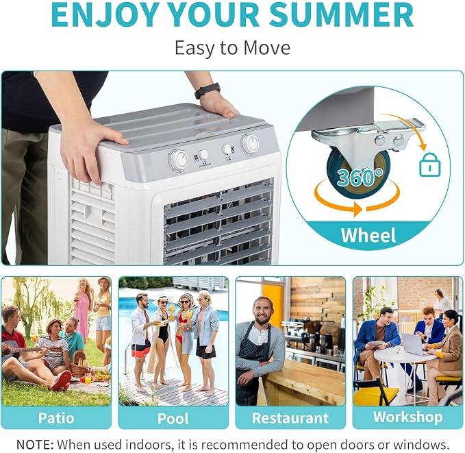 Swamp Cooler, 2353CFM Evaporative Air Cooler with 8-Gal Tank, 1H Timer, 90° Oscillation, Portable Cooling Fan w/Scroll