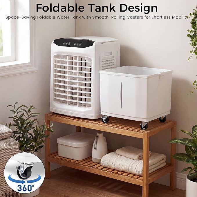 Swamp Cooler, 3000 CFM Evaporative Air Cooler with 10 Gallon Water Tank, 120° Oscillation, 12H Timer, Foldable Design and