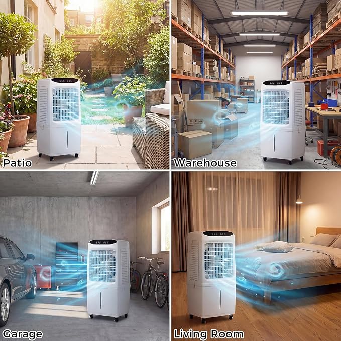 Swamp Cooler, 3000 CFM Evaporative Air Cooler with 10 Gallon Water Tank, 120° Oscillation, 12H Timer, Foldable Design and