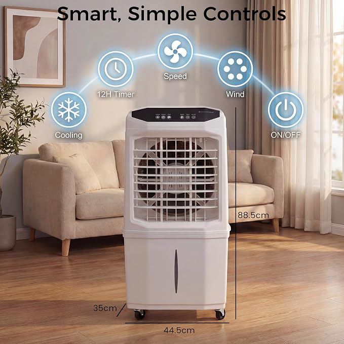 Swamp Cooler, 3000 CFM Evaporative Air Cooler with 10 Gallon Water Tank, 120° Oscillation, 12H Timer, Foldable Design and