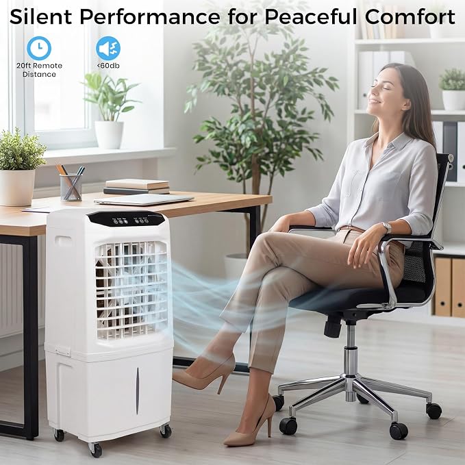Swamp Cooler, 3000 CFM Evaporative Air Cooler with 10 Gallon Water Tank, 120° Oscillation, 12H Timer, Foldable Design and