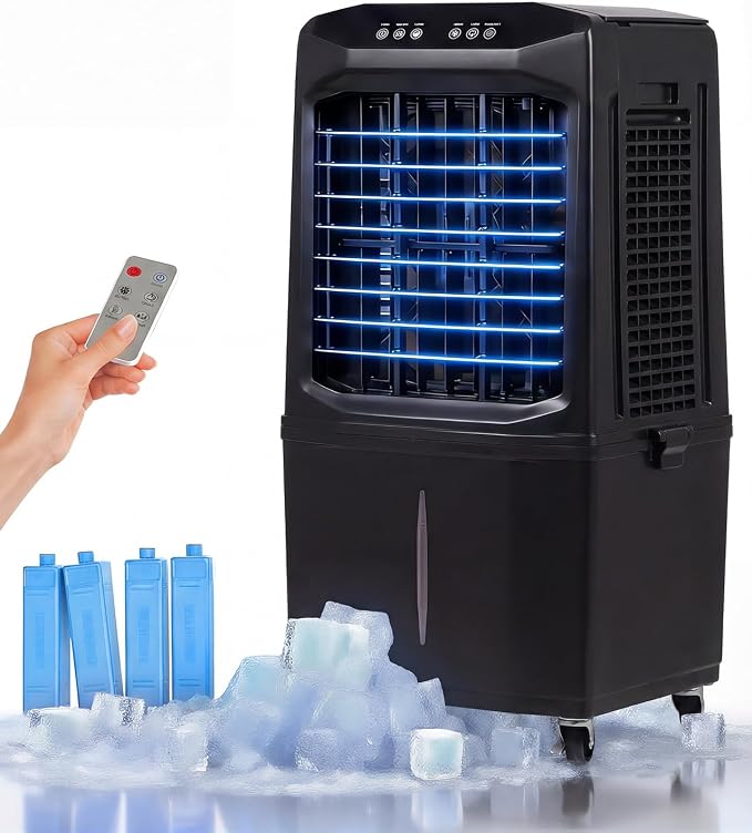 Swamp Cooler, 3000 CFM Evaporative Air Cooler with 10 Gallon Water Tank, 120° Oscillation, 12H Timer, Foldable Design and